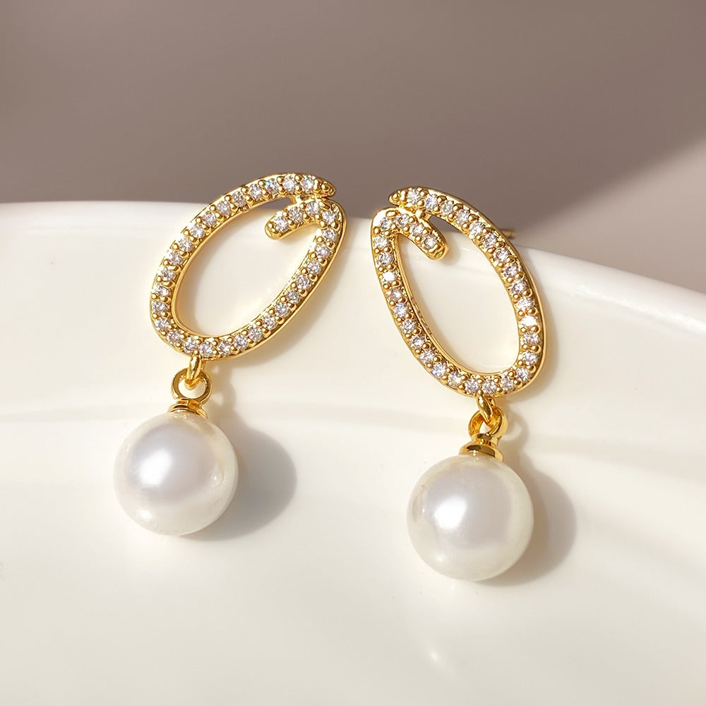 ODC Crystal Pearl Drop Gold Earrings
